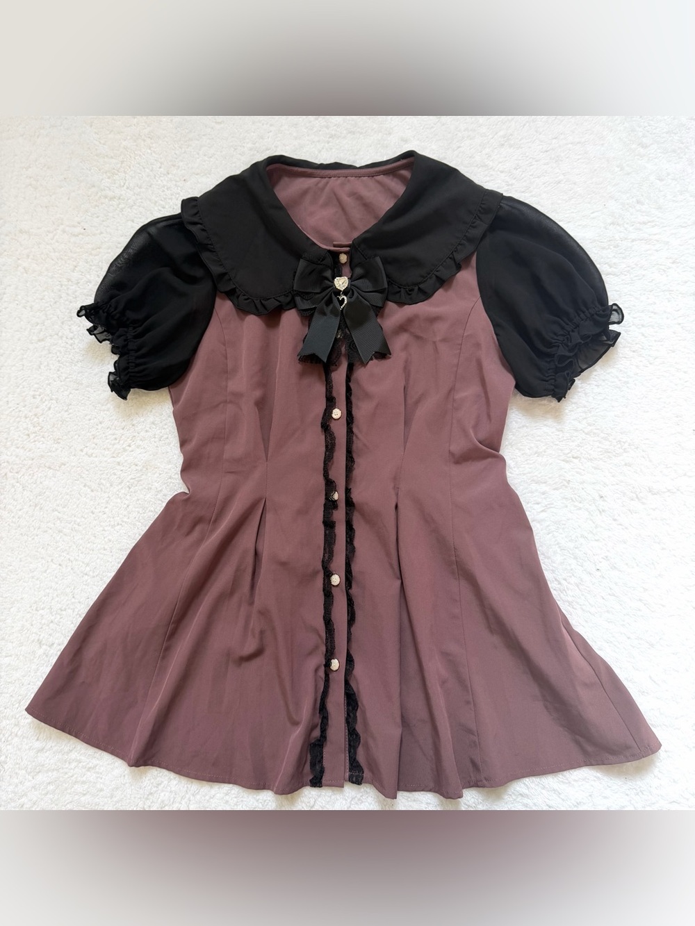 Majoretty Blouse Jirai Kei Ryosan Lolita Bow Lace Tops Japan Idol Short Sleeve M